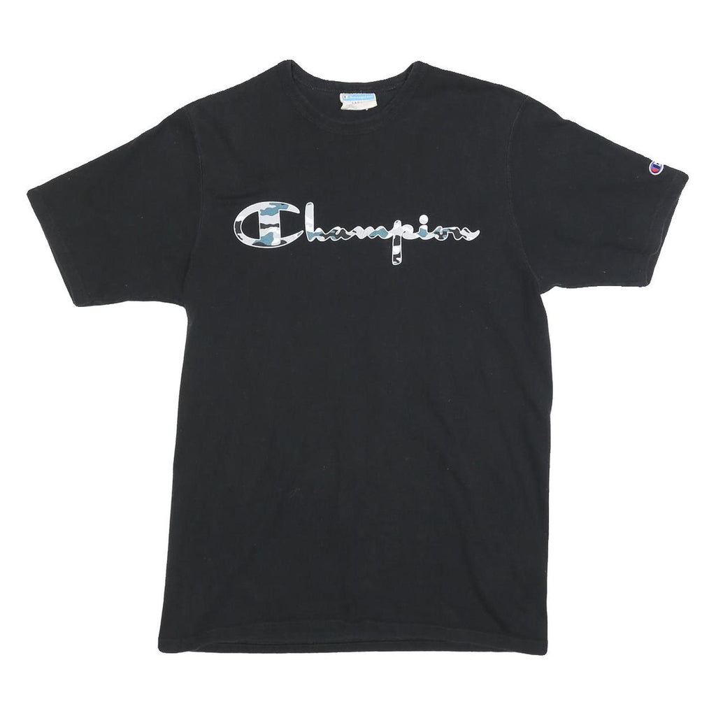 CHAMPION Mens Black Crew Neck Graphic T-Shirt L Cotton Blend Short Sleeve
