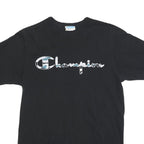 CHAMPION Mens Black Crew Neck Graphic T-Shirt L Cotton Blend Short Sleeve