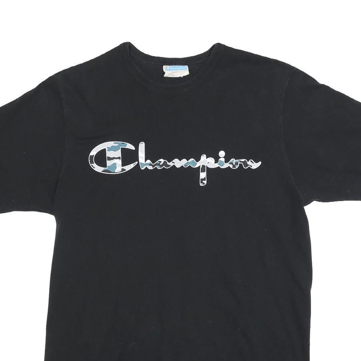 CHAMPION Mens Black Crew Neck Graphic T-Shirt L Cotton Blend Short Sleeve