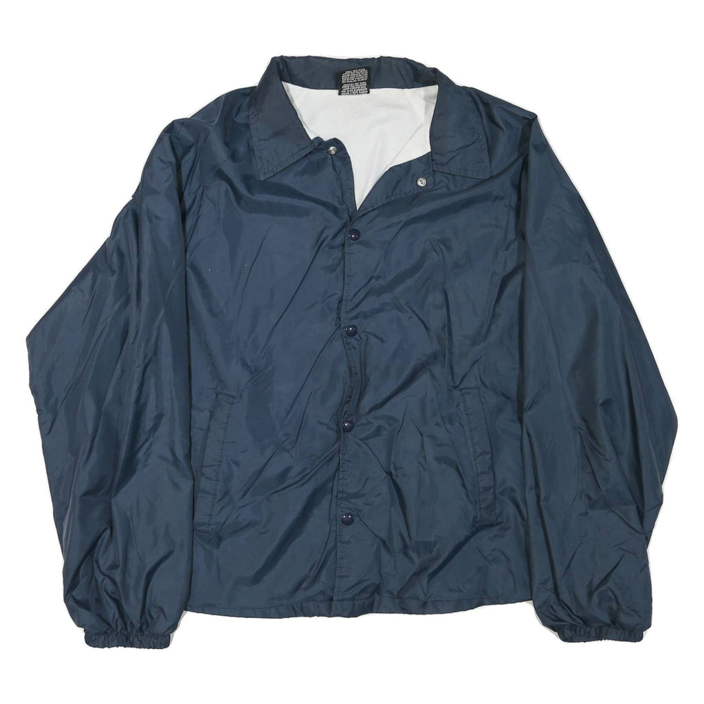 ATHLETIC WORKS Mens Blue Nylon Button Jacket L Plain Lightweight Coach Style