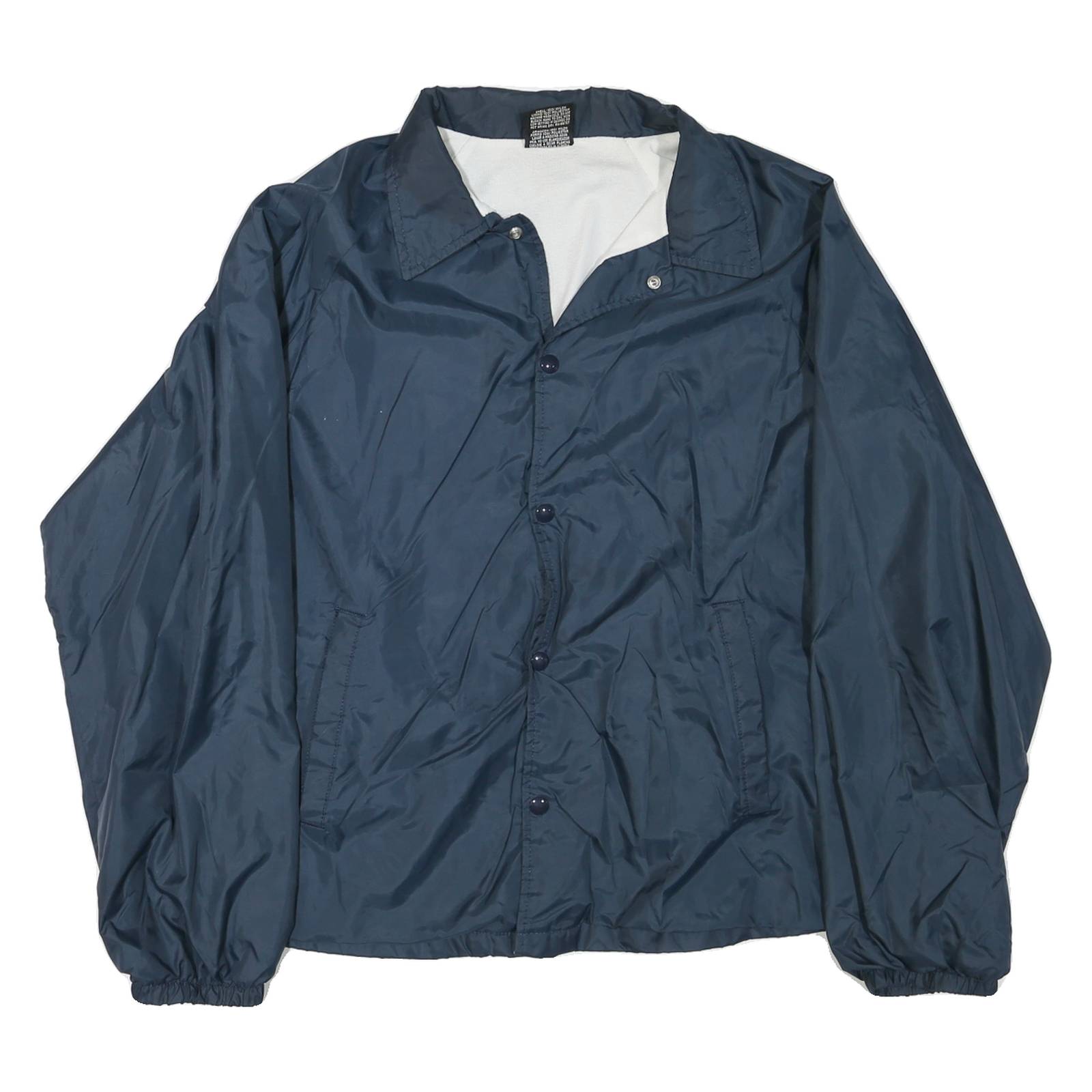 ATHLETIC WORKS Mens Blue Nylon Button Jacket L Plain Lightweight Coach Style