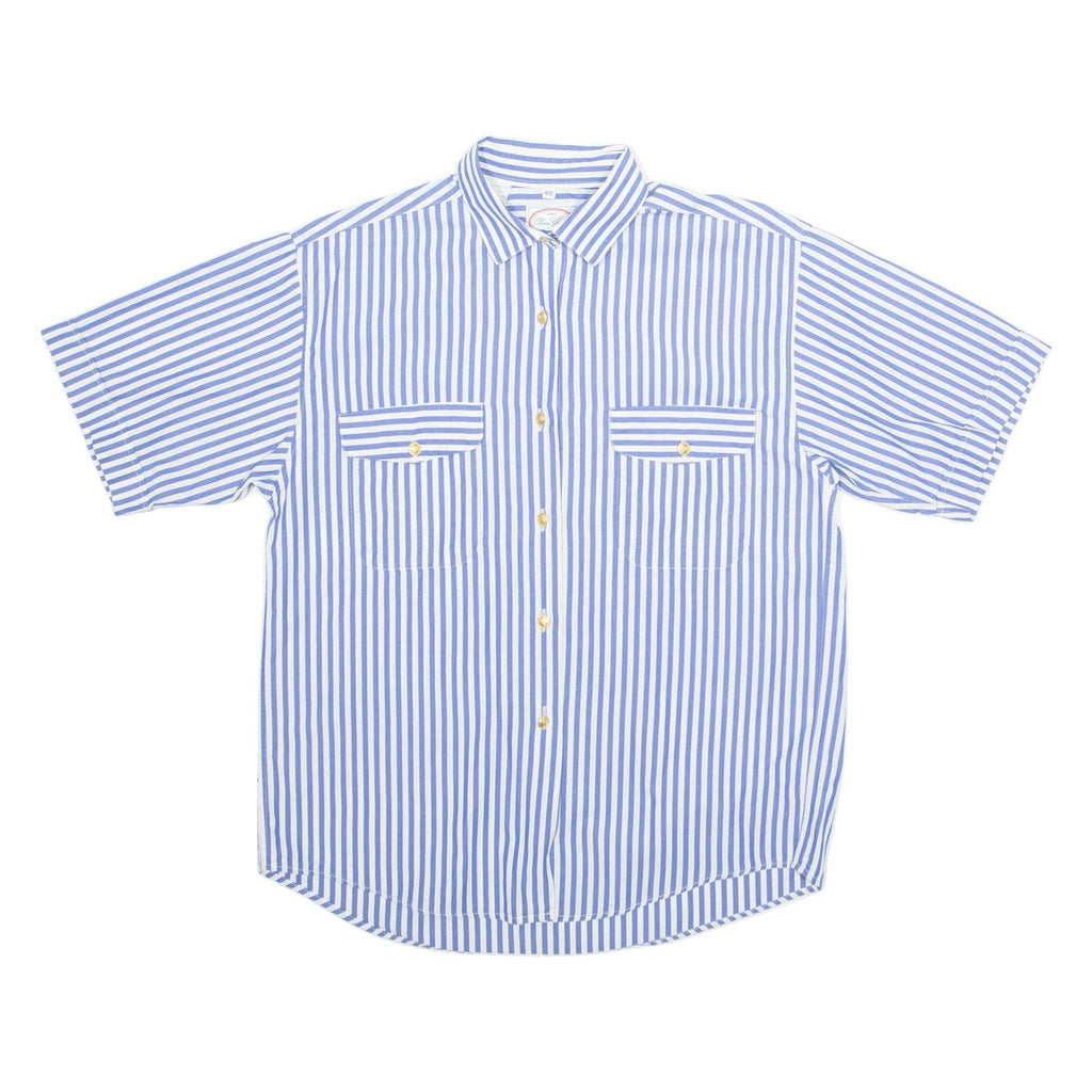 OLIVER GRANT Womens Printed Shirt Blue Collared Pinstripe M