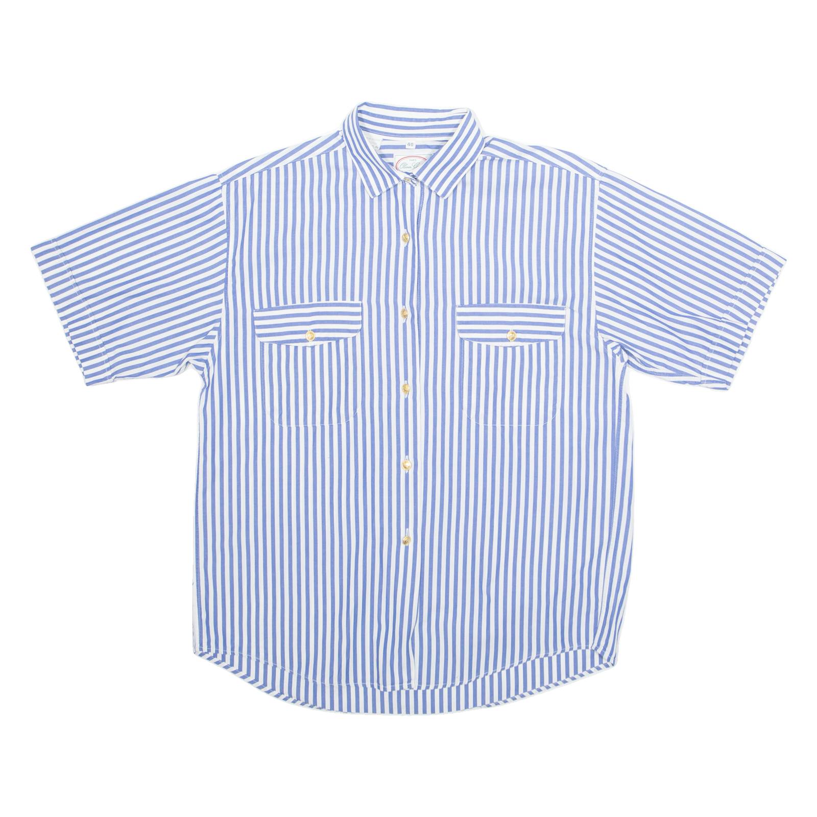 OLIVER GRANT Womens Printed Shirt Blue Collared Pinstripe M