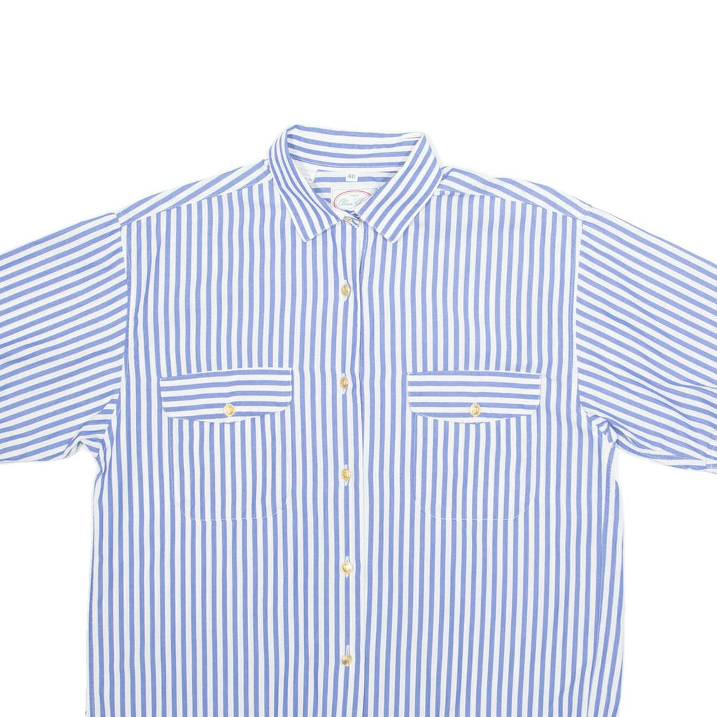 OLIVER GRANT Womens Printed Shirt Blue Collared Pinstripe M