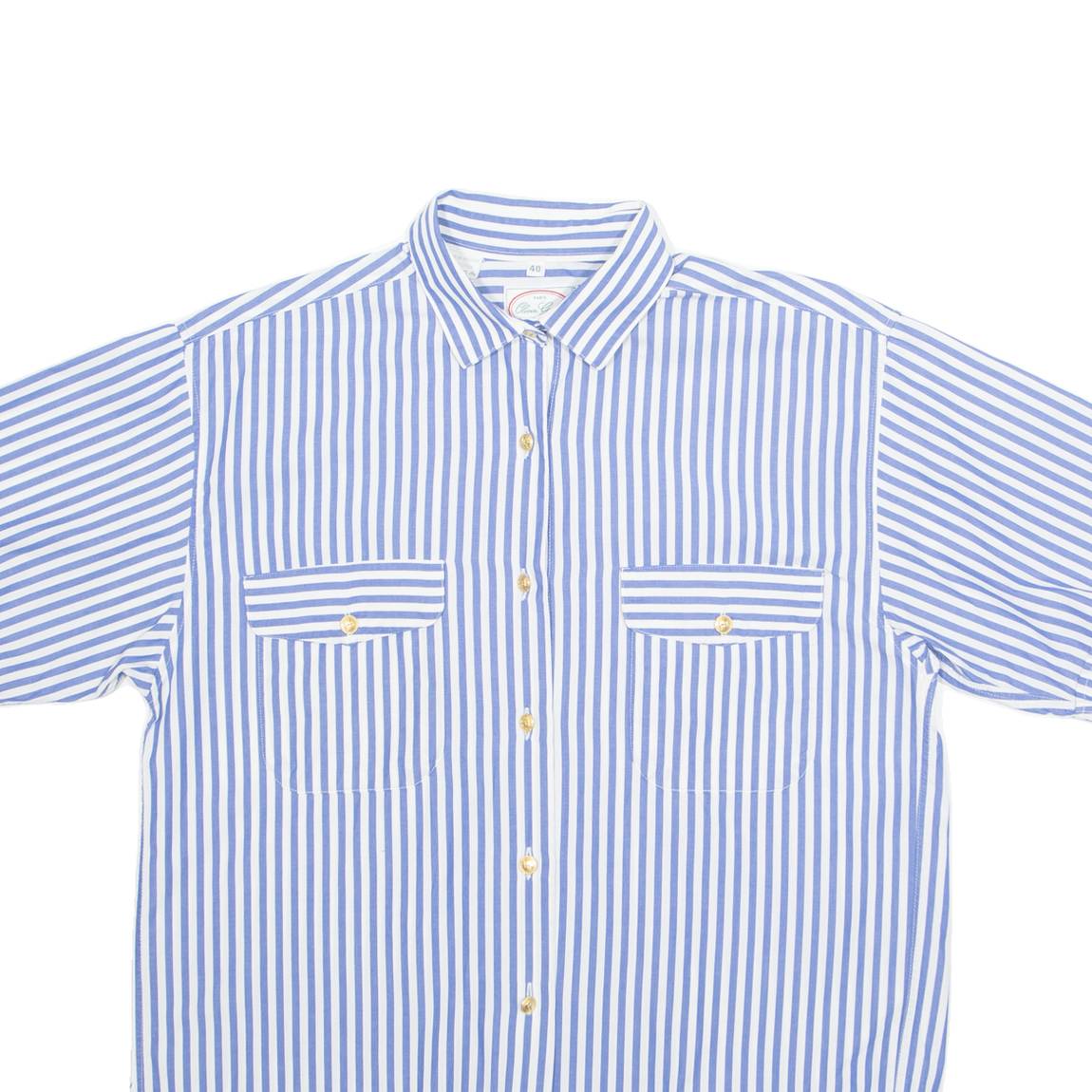 OLIVER GRANT Womens Printed Shirt Blue Collared Pinstripe M