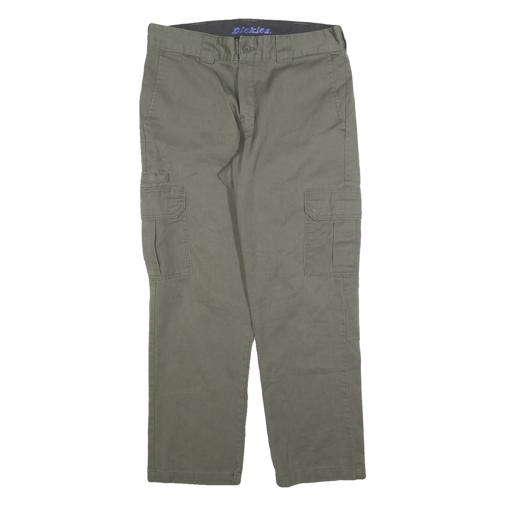 DICKIES Mens Regular Fit Cotton Blend Green Cargo Trousers W33 L30 Workwear
