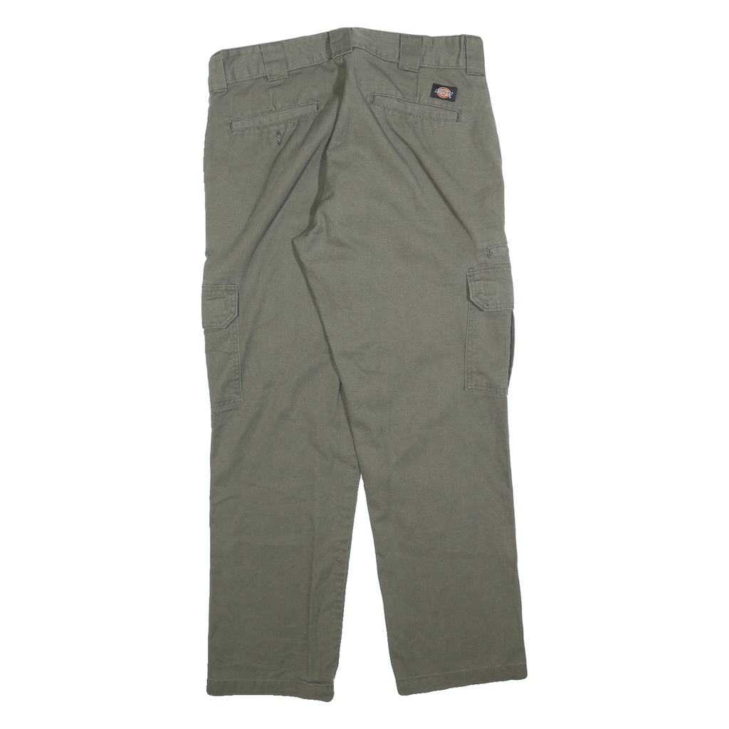 DICKIES Mens Regular Fit Cotton Blend Green Cargo Trousers W33 L30 Workwear