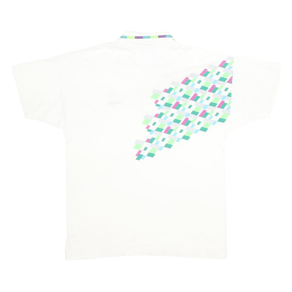 LOTTO Mens White Polo Shirt L Cotton Short Sleeve Geometric Pattern