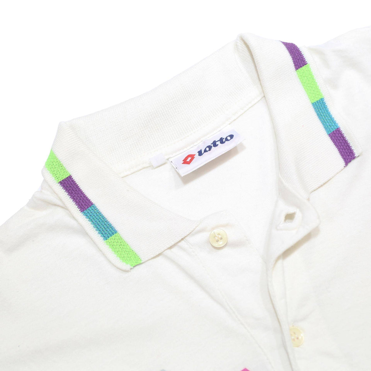 LOTTO Mens White Polo Shirt L Cotton Short Sleeve Geometric Pattern