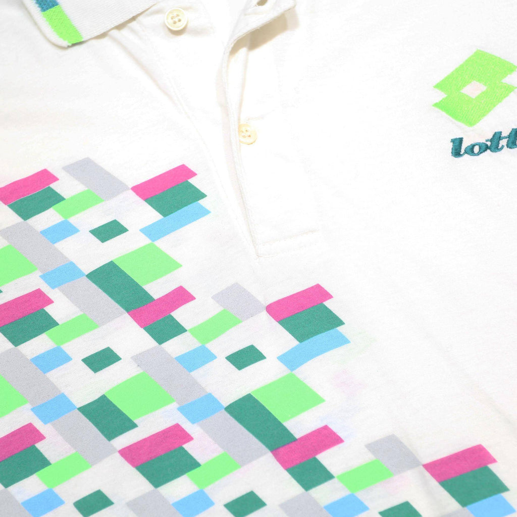 LOTTO Mens White Polo Shirt L Cotton Short Sleeve Geometric Pattern