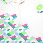 LOTTO Mens White Polo Shirt L Cotton Short Sleeve Geometric Pattern