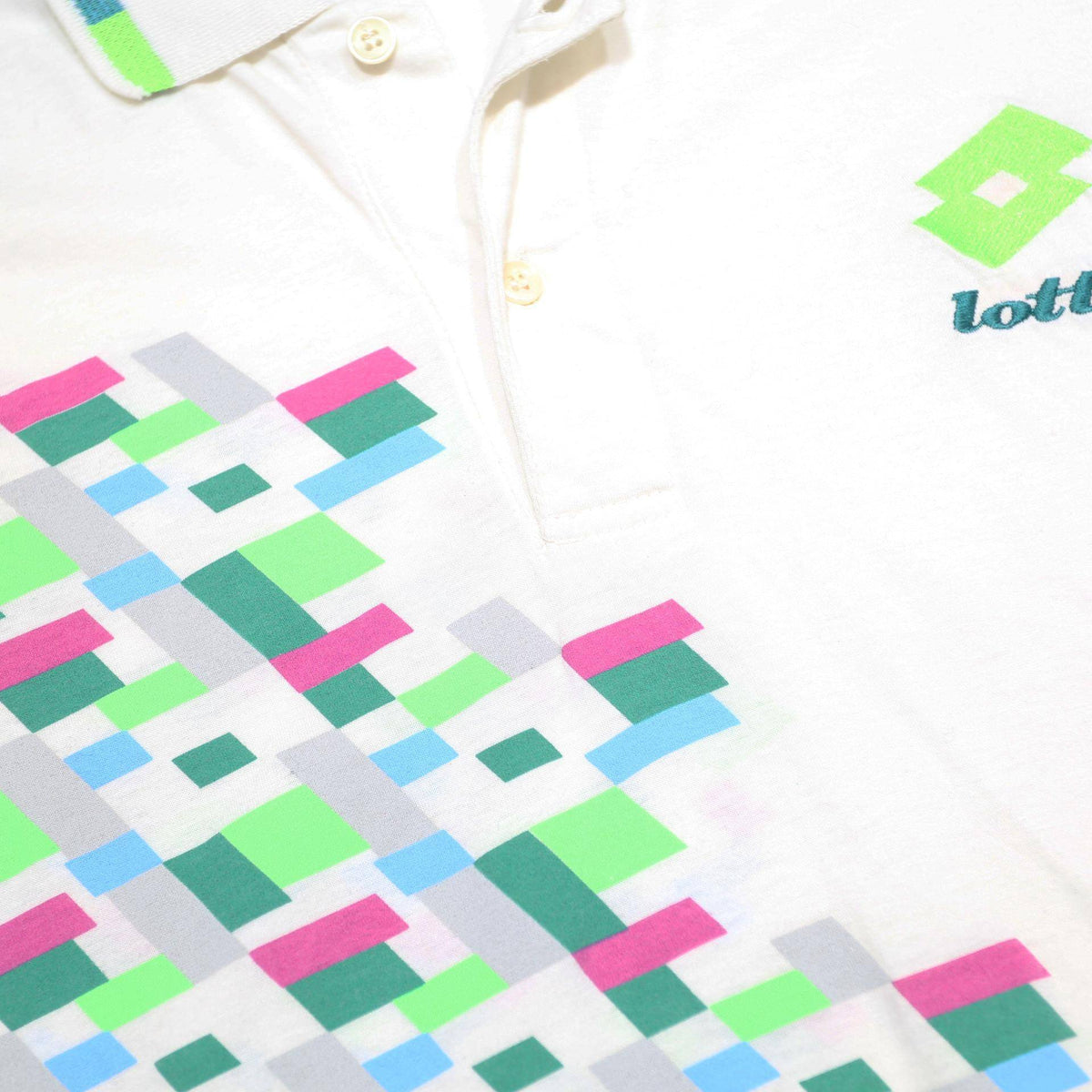 LOTTO Mens White Polo Shirt L Cotton Short Sleeve Geometric Pattern