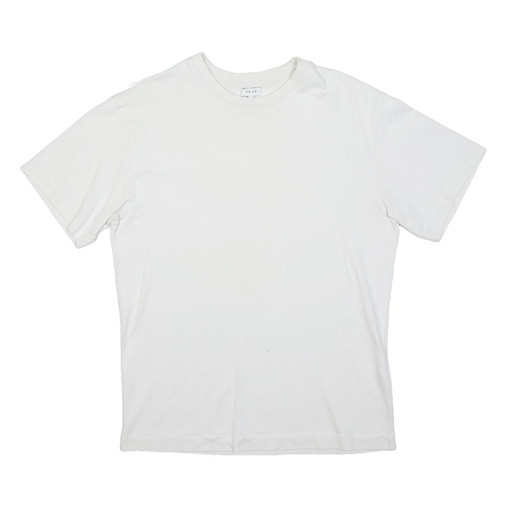 REISS Mens White T-Shirt S Short Sleeve Crew Neck Plain Cotton Blend Casual