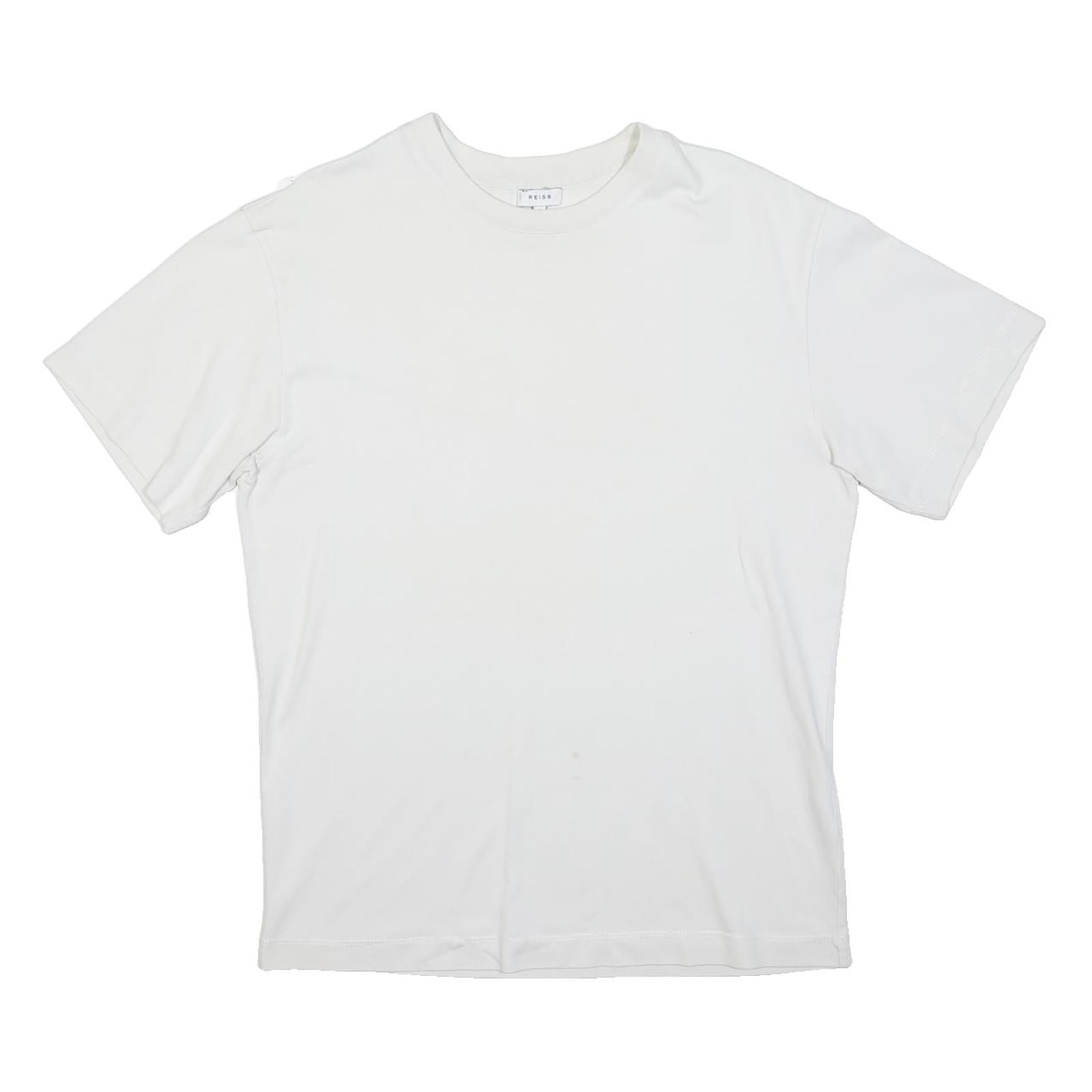 REISS Mens White T-Shirt S Short Sleeve Crew Neck Plain Cotton Blend Casual