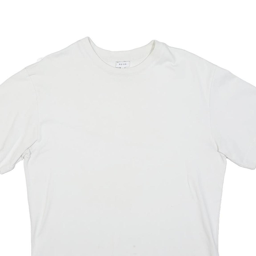 REISS Mens White T-Shirt S Short Sleeve Crew Neck Plain Cotton Blend Casual
