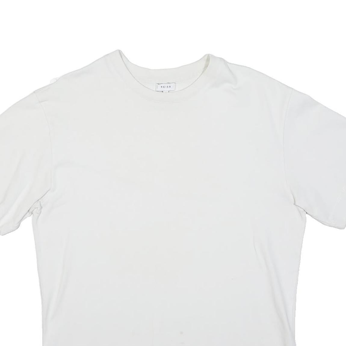 REISS Mens White T-Shirt S Short Sleeve Crew Neck Plain Cotton Blend Casual