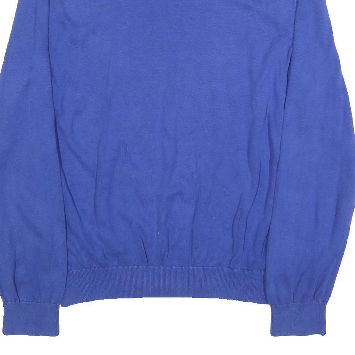 TOMMY HILFIGER Mens Blue Plain Crew Neck Basic Knit Jumper L Casual Cotton