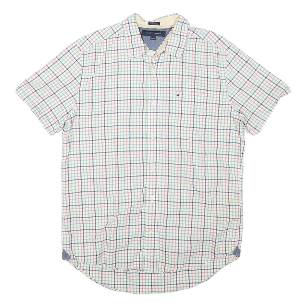 TOMMY HILFIGER Mens White & Multi Check Shirt M Cotton Blend Classic Casual