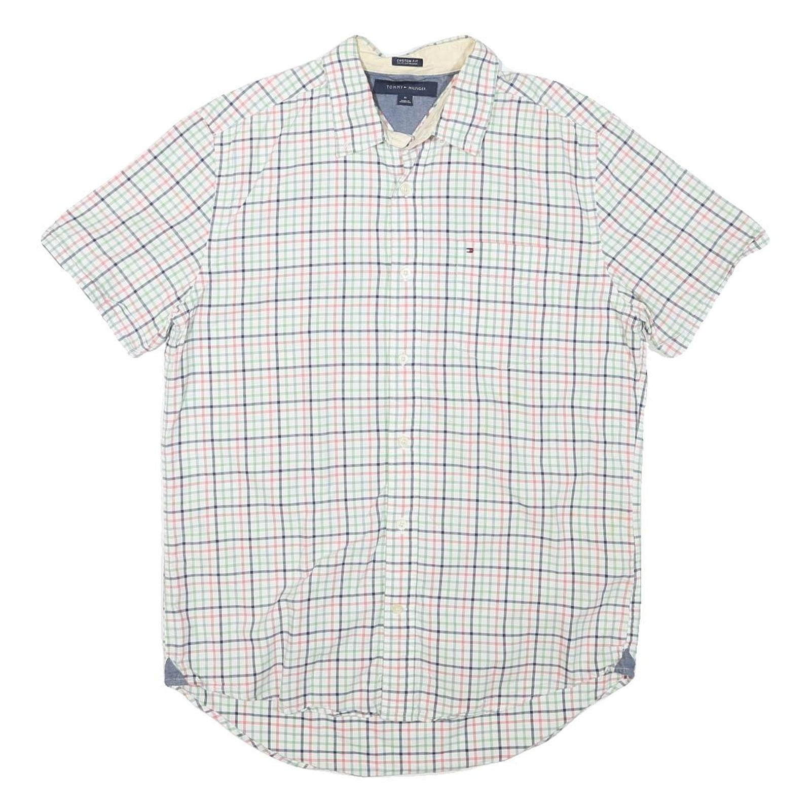 TOMMY HILFIGER Mens White & Multi Check Shirt M Cotton Blend Classic Casual