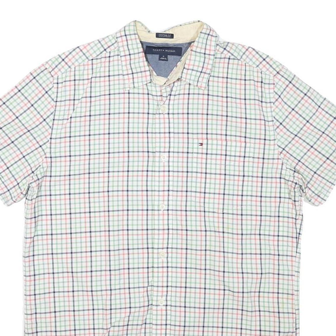 TOMMY HILFIGER Mens White & Multi Check Shirt M Cotton Blend Classic Casual