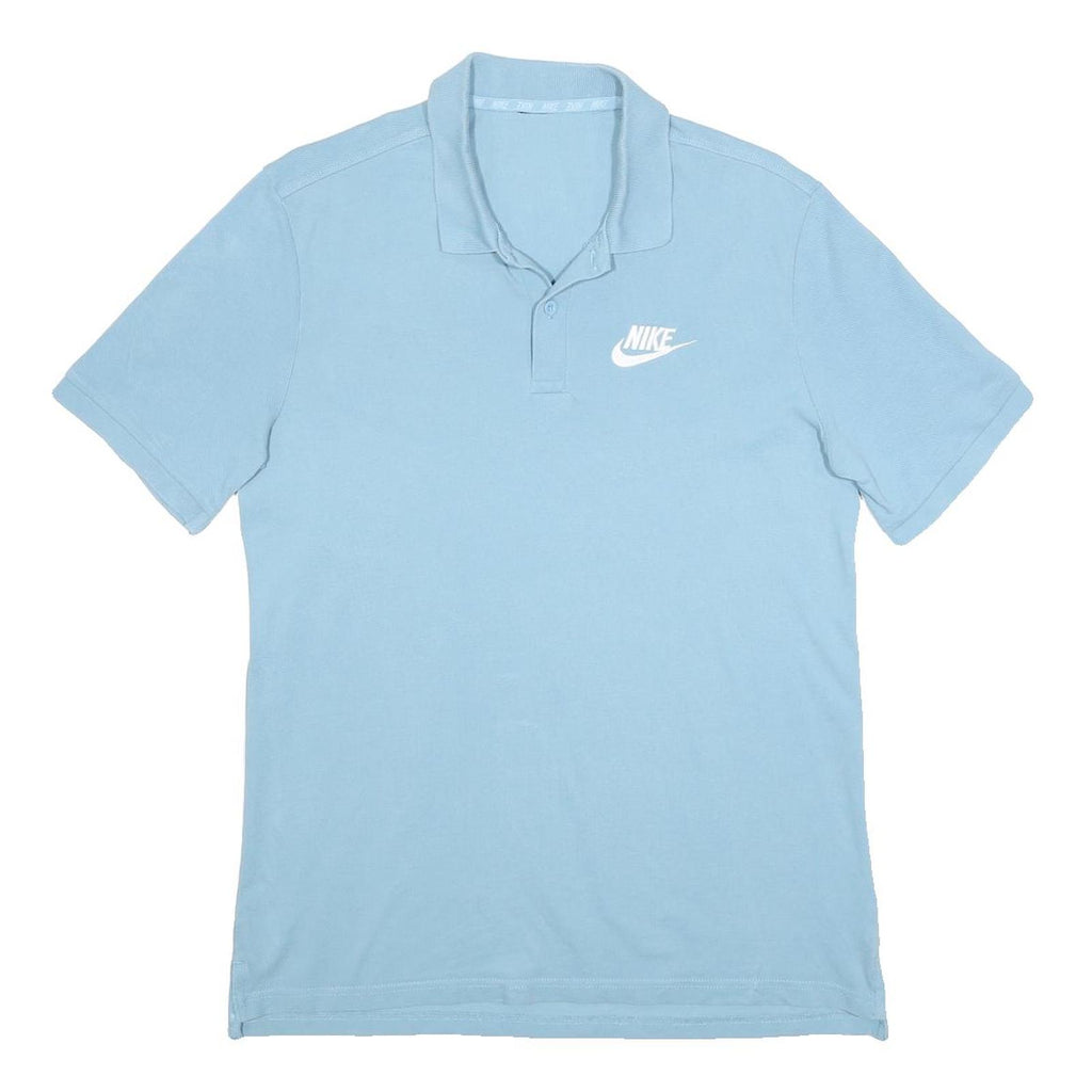NIKE Mens Blue Short Sleeve Plain M Cotton Blend Polo Shirt Casual Sport