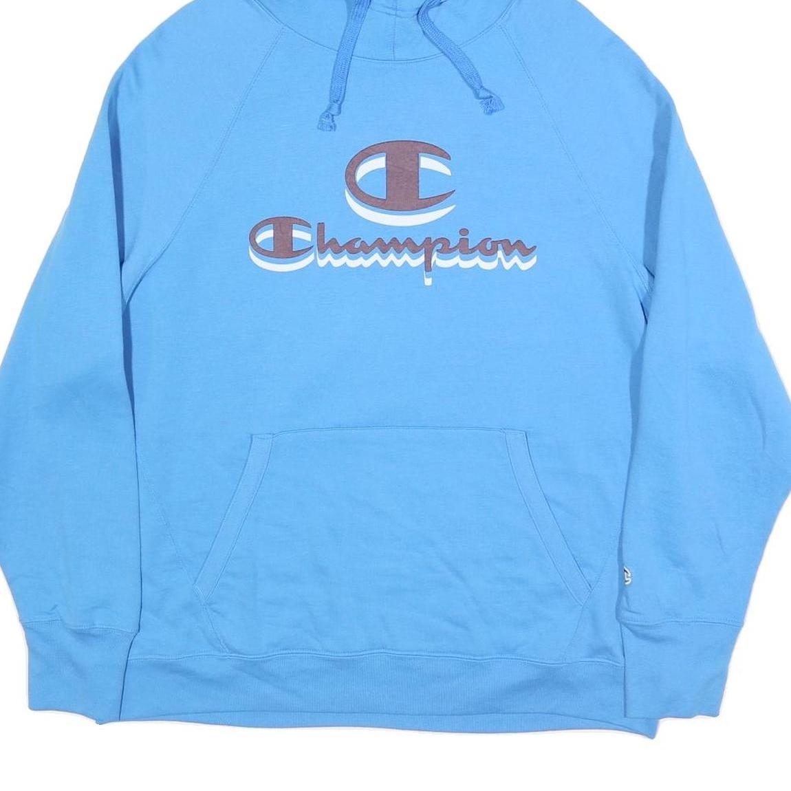 CHAMPION Womens Blue Hooded Pullover 2XL Cotton Blend Casual Sweatshirt