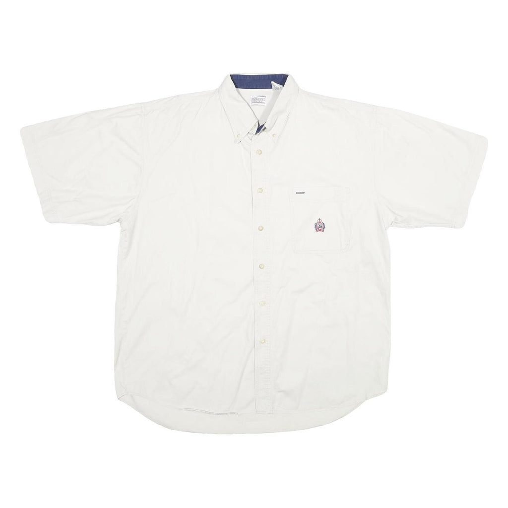 BUGLE BOY Mens White Plain Cotton Shirt XL Button Down Short Sleeve