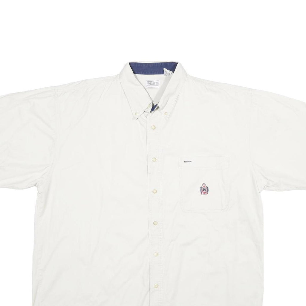 BUGLE BOY Mens White Plain Cotton Shirt XL Button Down Short Sleeve
