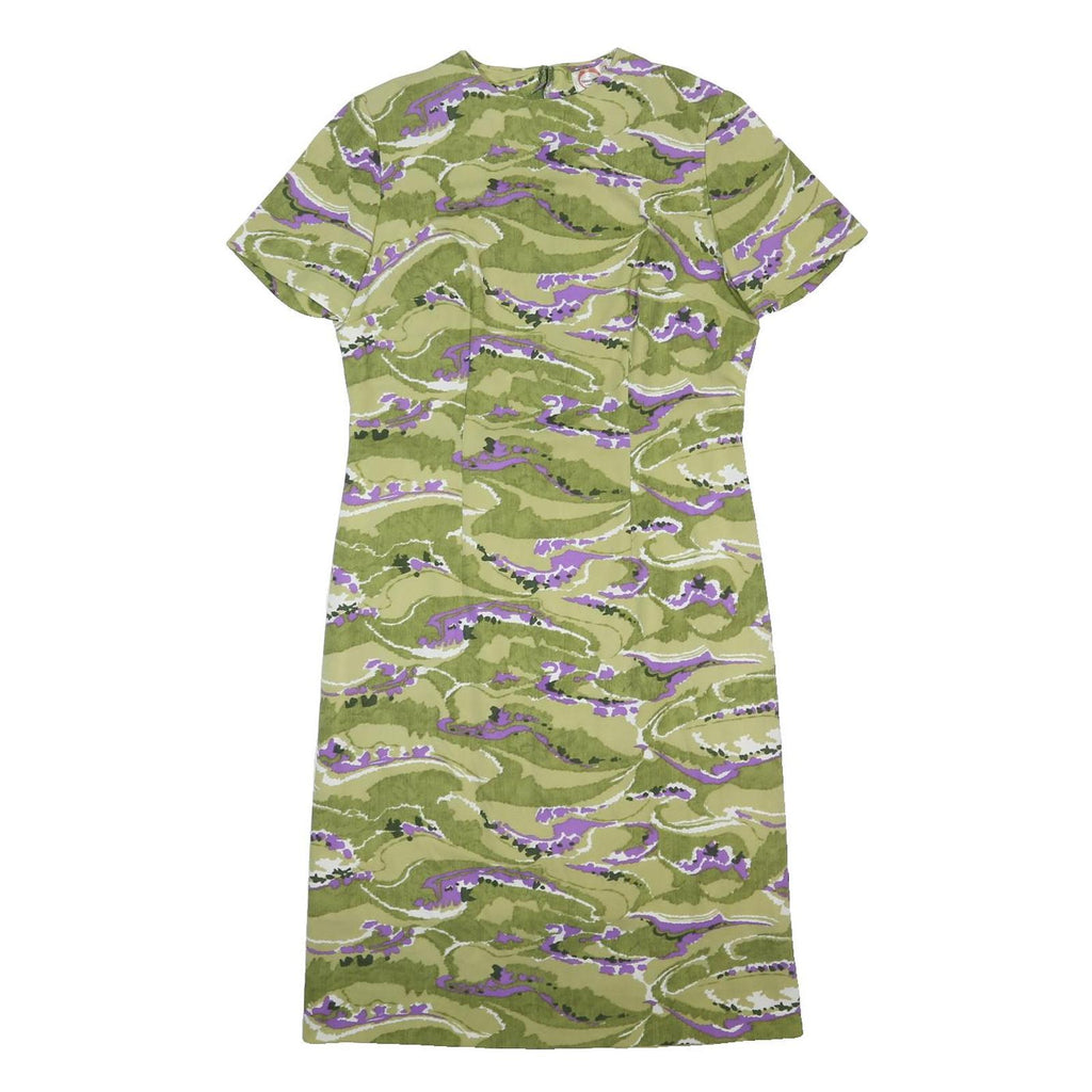 JASMIN Womens Green & Purple Day Synthetic Floral Short Sleeve Knee Length S