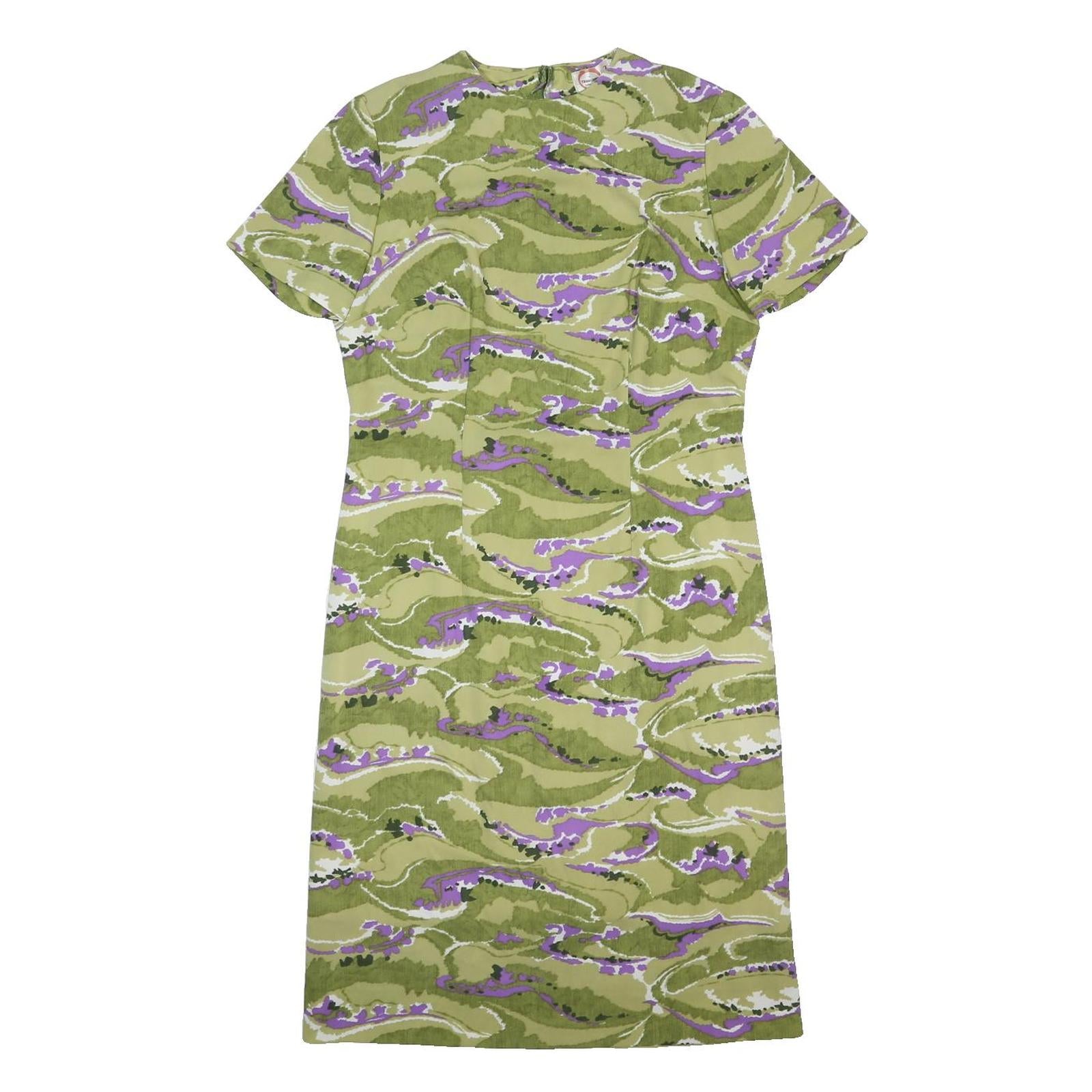 JASMIN Womens Green & Purple Day Synthetic Floral Short Sleeve Knee Length S