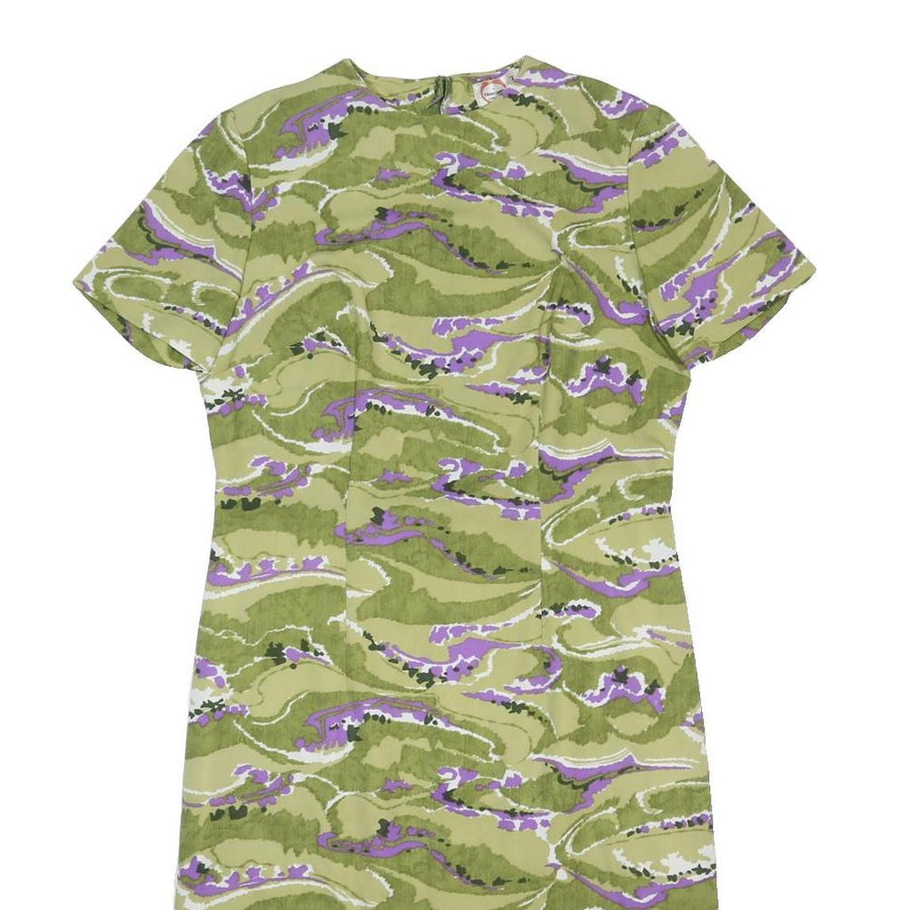 JASMIN Womens Green & Purple Day Synthetic Floral Short Sleeve Knee Length S