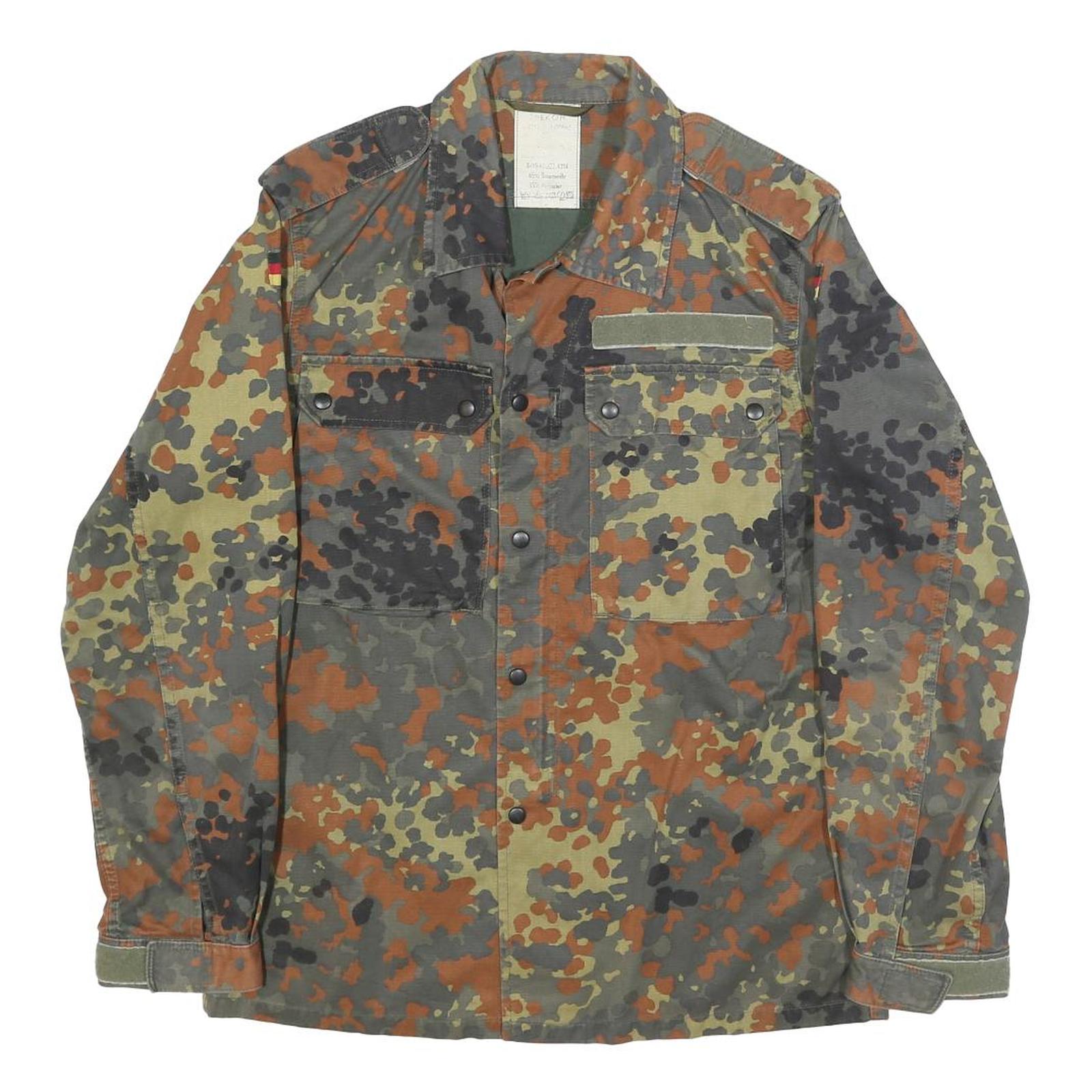 Mens Green Brown Black Camouflage Cotton Blend Jacket S Button Closure Military