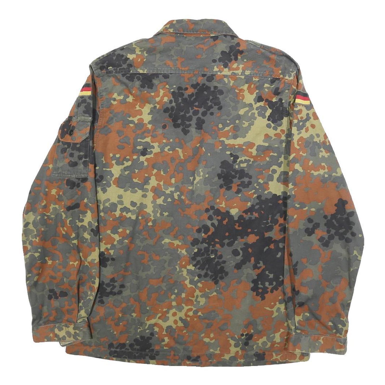 Mens Green Brown Black Camouflage Cotton Blend Jacket S Button Closure Military