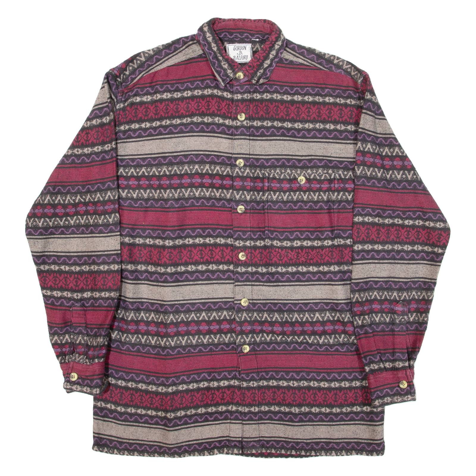 GORDON B BALFORD Mens Flannel Shirt Maroon Striped Long Sleeve M