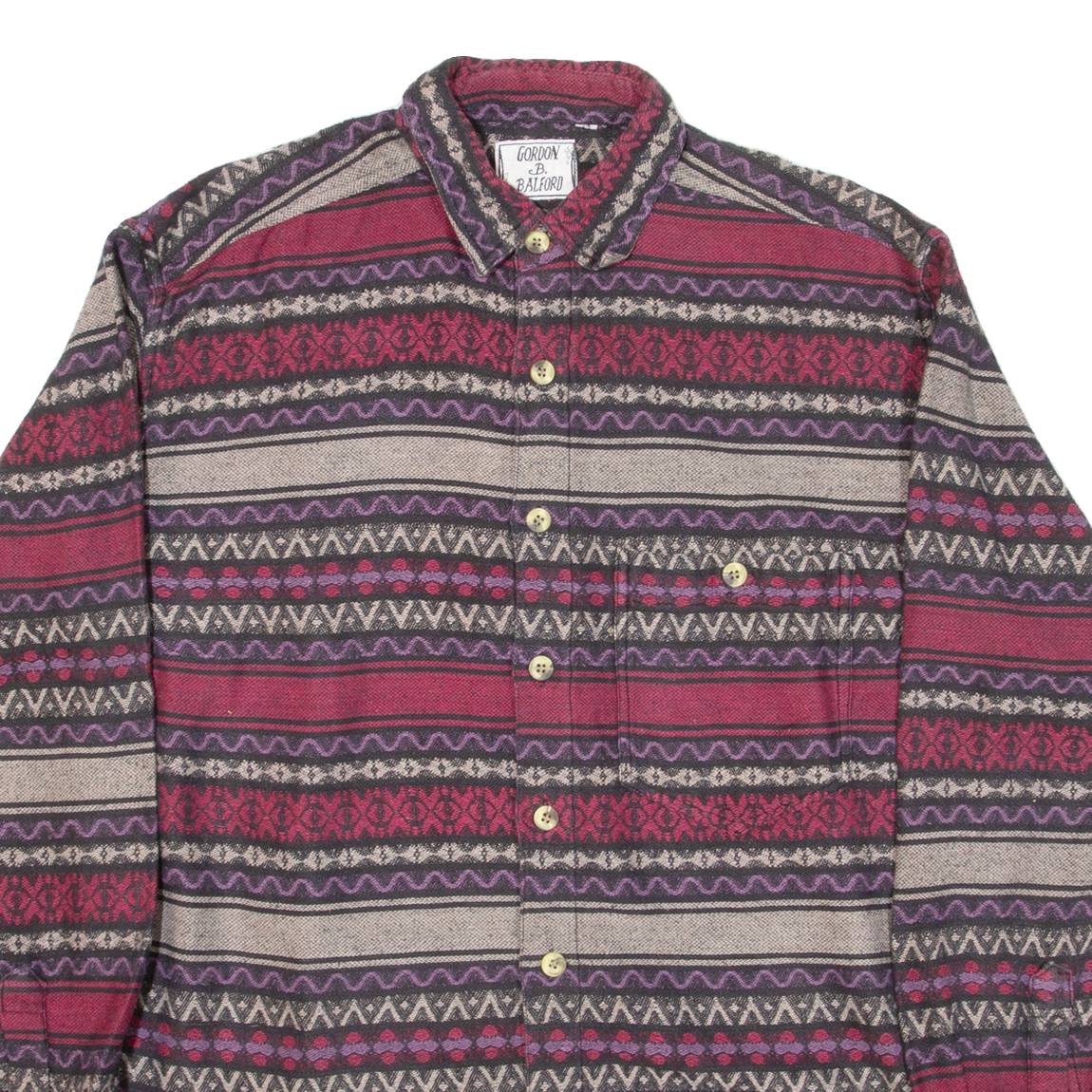 GORDON B BALFORD Mens Flannel Shirt Maroon Striped Long Sleeve M