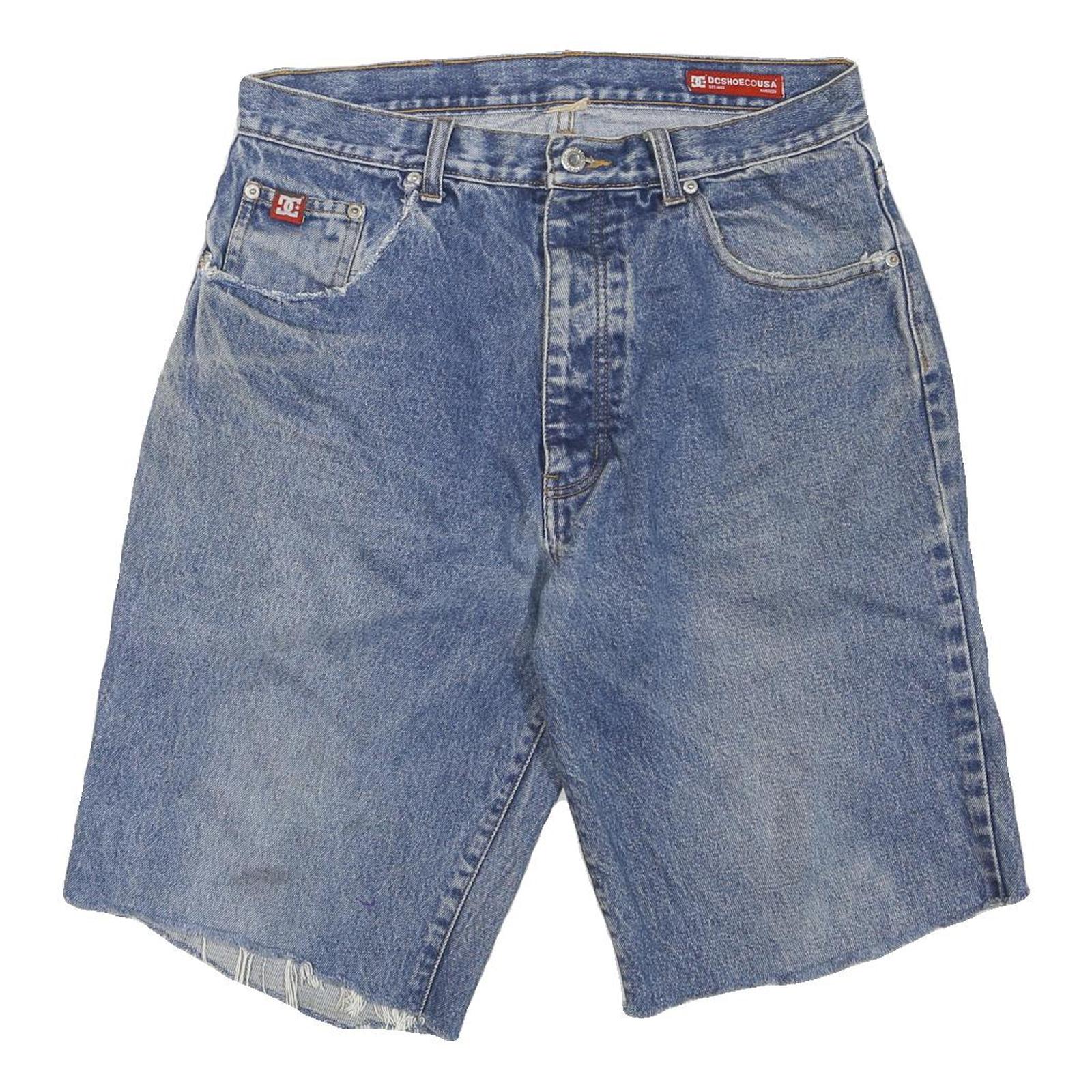 Womens Denim Blue Casual Shorts L W30 Frayed Hem Cotton Blend Loose Fit