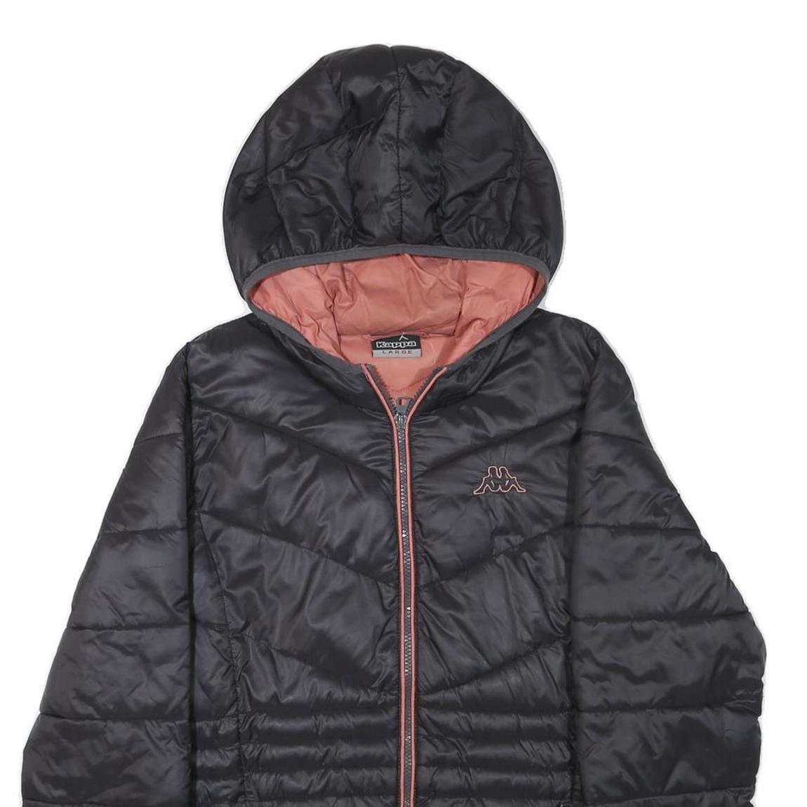 KAPPA Womens Black Hooded Jacket L Polyester Blend Quilted Zip Up Sportswear