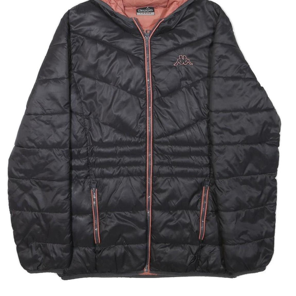KAPPA Womens Black Hooded Jacket L Polyester Blend Quilted Zip Up Sportswear