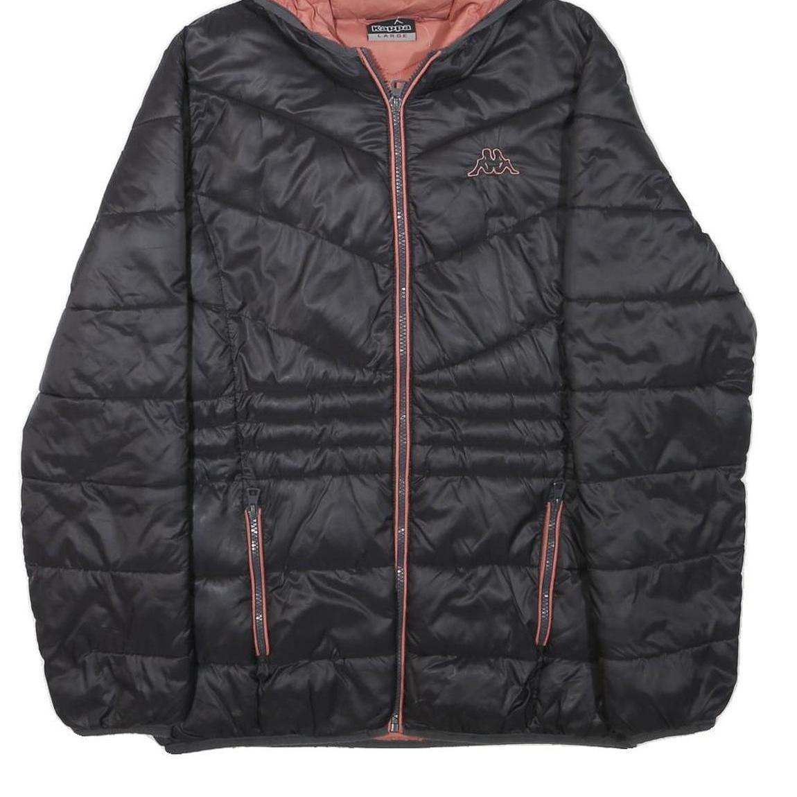 KAPPA Womens Black Hooded Jacket L Polyester Blend Quilted Zip Up Sportswear