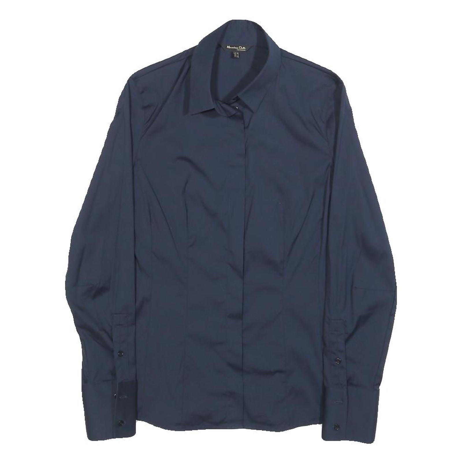 MASSIMO DUTTI Womens Navy Blue Shirt S Classic Button Down Cotton Blend