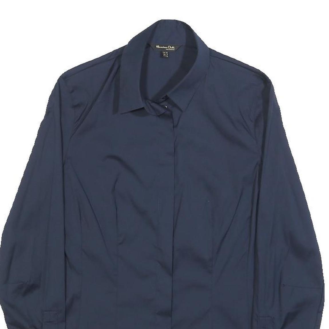 MASSIMO DUTTI Womens Navy Blue Shirt S Classic Button Down Cotton Blend
