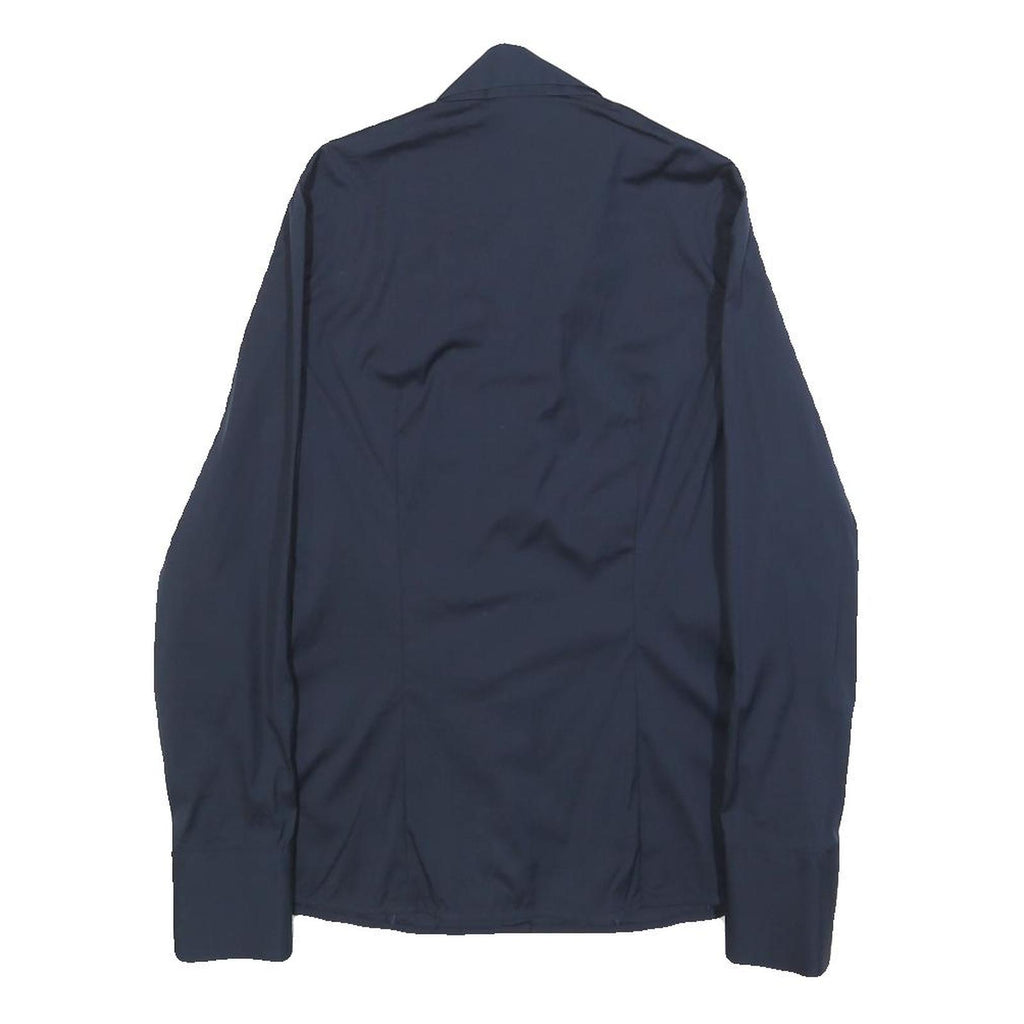 MASSIMO DUTTI Womens Navy Blue Shirt S Classic Button Down Cotton Blend