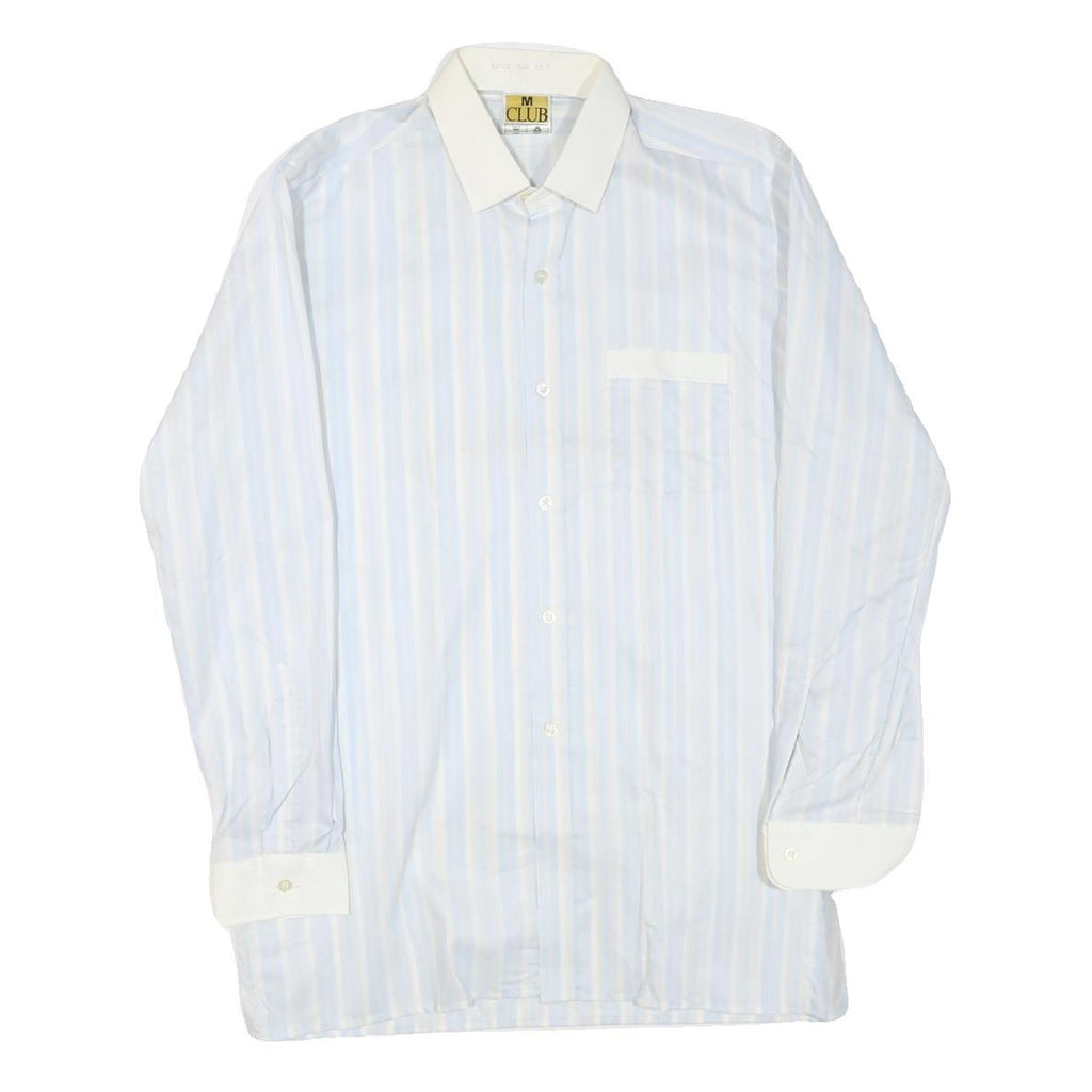M CLUB Mens White & Blue Striped Cotton Blend Shirt M Long Sleeve Button Collar