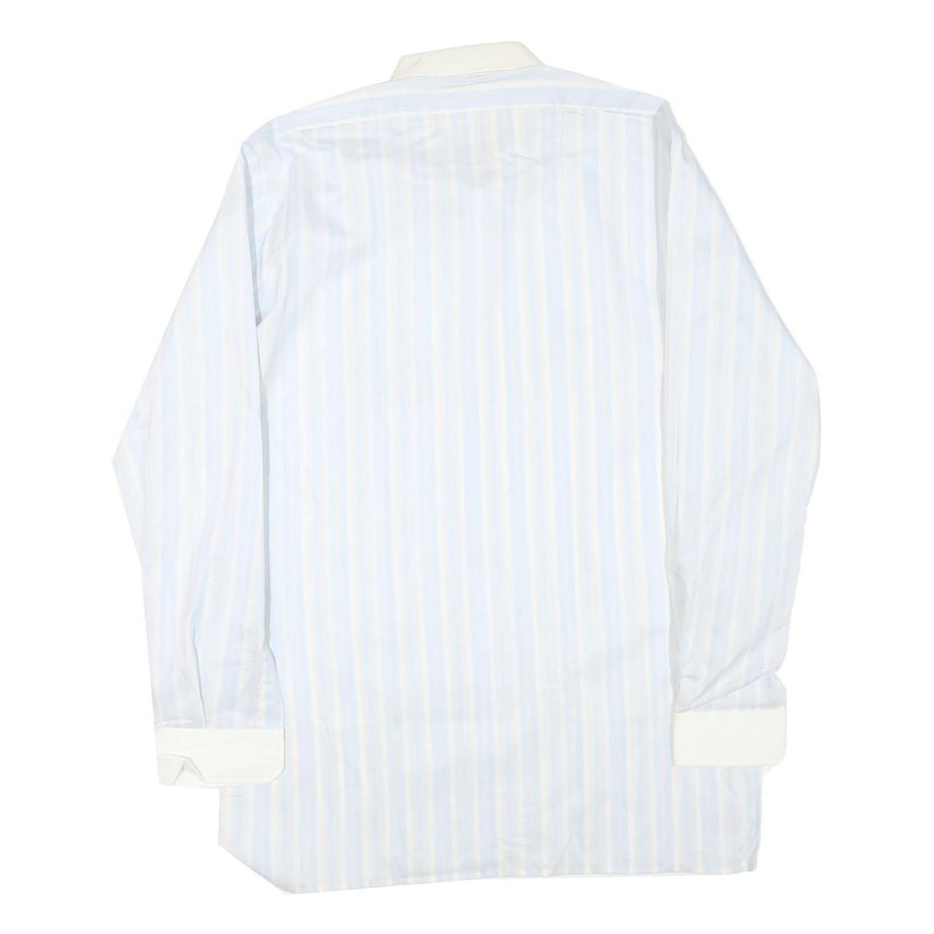 M CLUB Mens White & Blue Striped Cotton Blend Shirt M Long Sleeve Button Collar