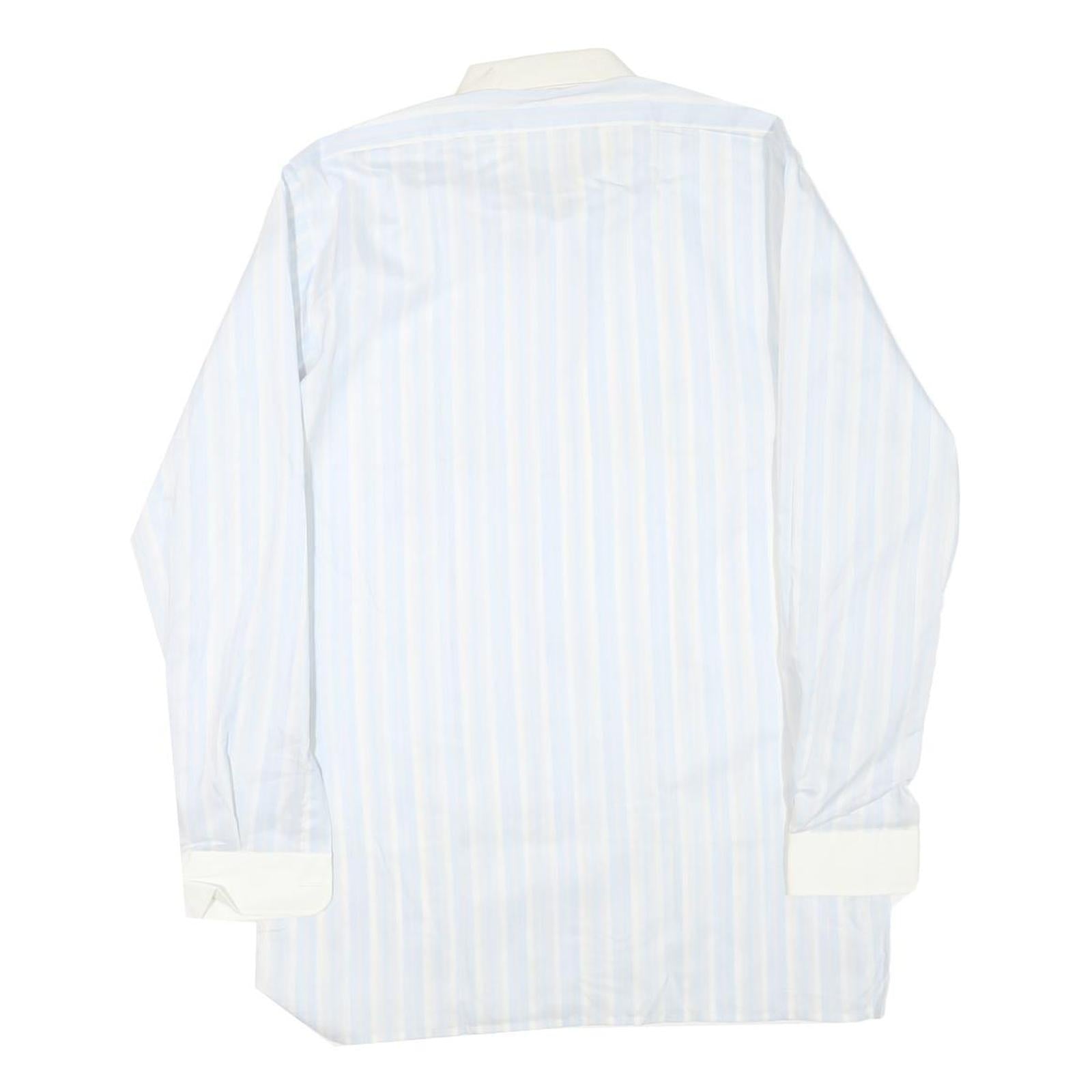M CLUB Mens White & Blue Striped Cotton Blend Shirt M Long Sleeve Button Collar