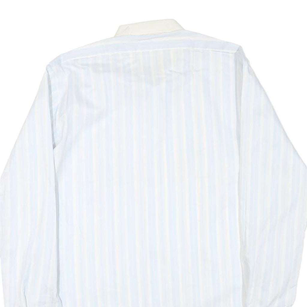 M CLUB Mens White & Blue Striped Cotton Blend Shirt M Long Sleeve Button Collar