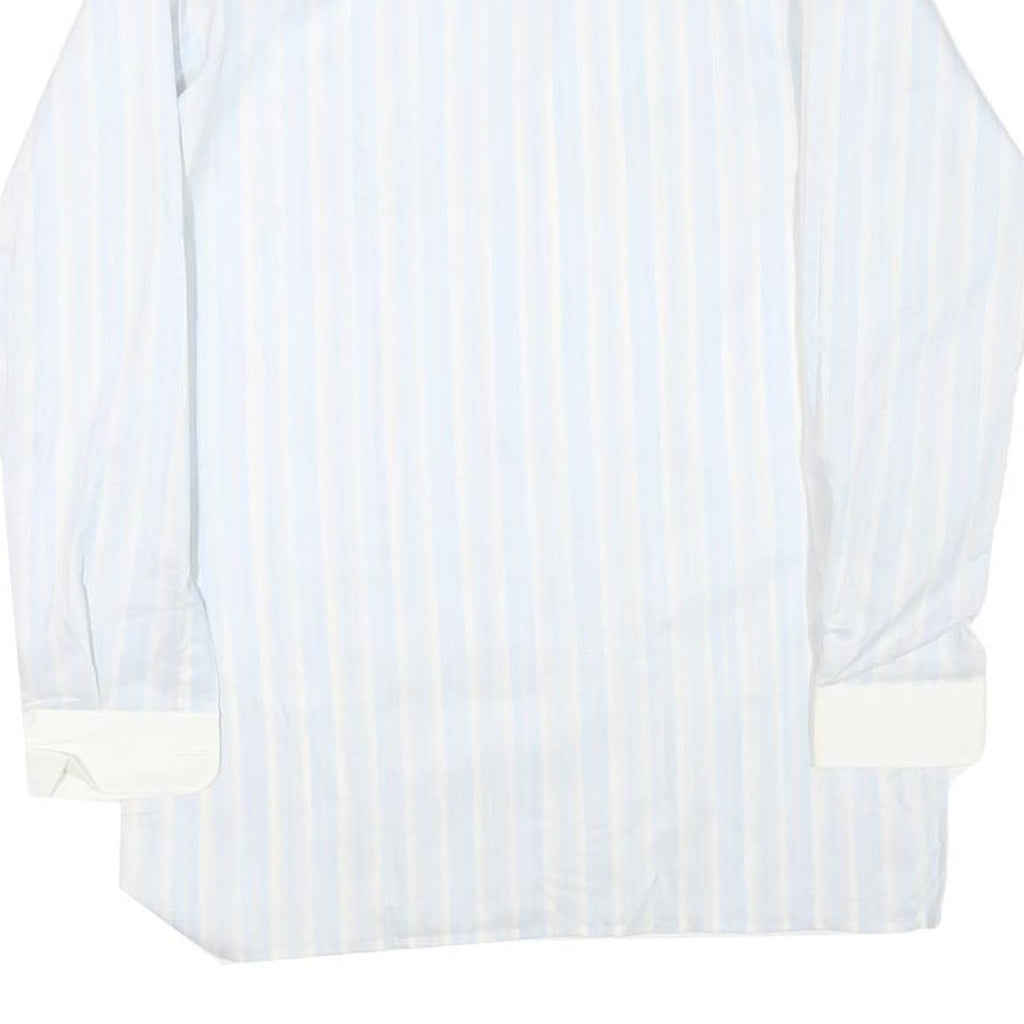 M CLUB Mens White & Blue Striped Cotton Blend Shirt M Long Sleeve Button Collar