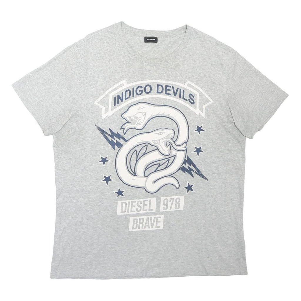 DIESEL Mens Grey Indigo Devils Graphic T-Shirt XL Short Sleeve Crew Neck