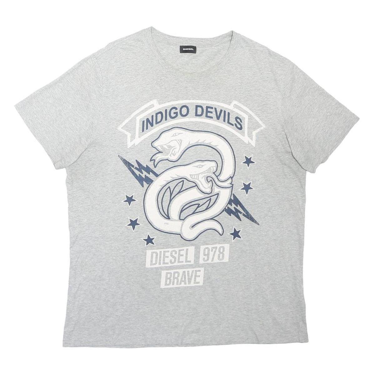 DIESEL Mens Grey Indigo Devils Graphic T-Shirt XL Short Sleeve Crew Neck
