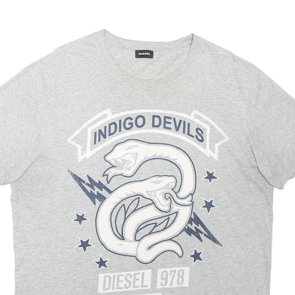 DIESEL Mens Grey Indigo Devils Graphic T-Shirt XL Short Sleeve Crew Neck